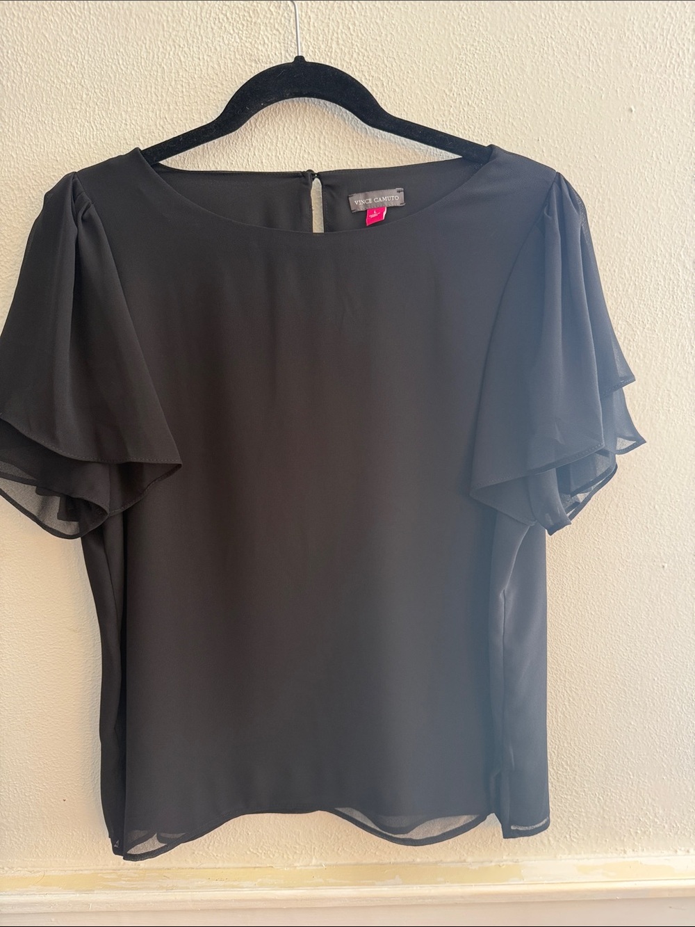 Vince Camuto Black Flutter-Sleeve Blouse